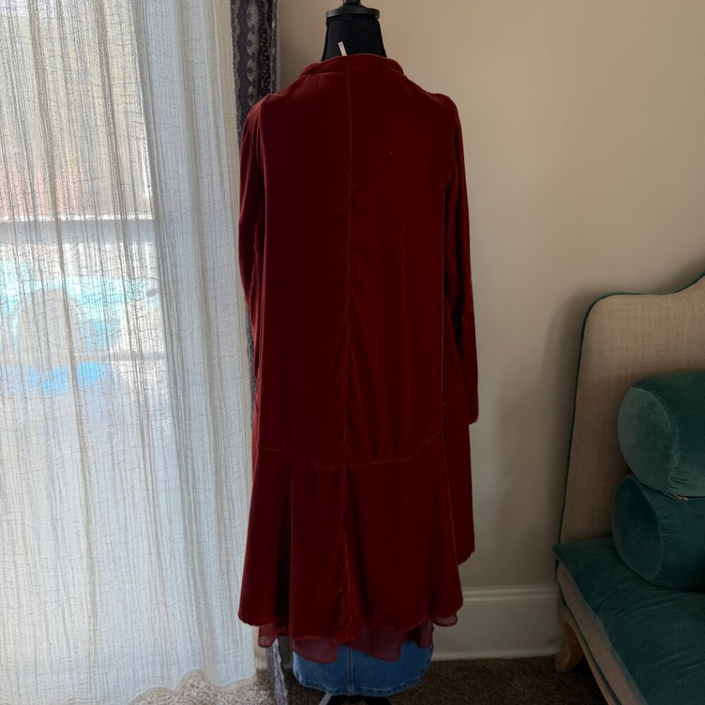 Rare Free People Crushed Velvet Rust Red Swing Coat Duster Jacket Open Front S - Picture 7 of 8